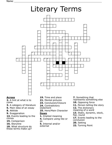 literary terms crossword puzzle